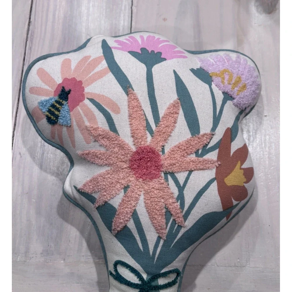 Pillowfort Flower Bouquet Shaped Decorative Pillow Embroidered Bee Kids Decor